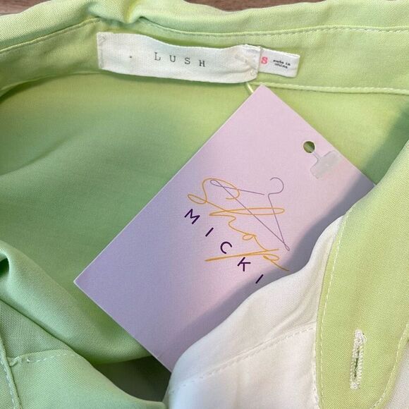 Lush Womens Colorblock Long Sleeve Button Down Shirt Lime Green White Small NWT - Picture 6 of 9